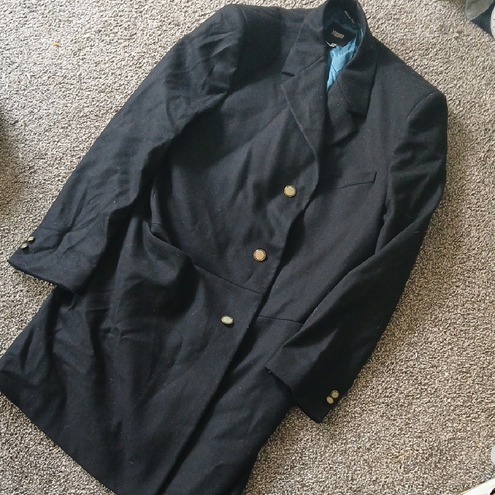 Versace Black Trench Coat with Gold Buttons